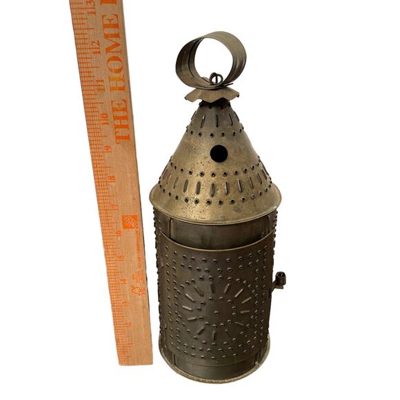 Antique Punched Tin Candle Lantern Primitive Colonial Rustic Paul Revere READ - Picture 1 of 16